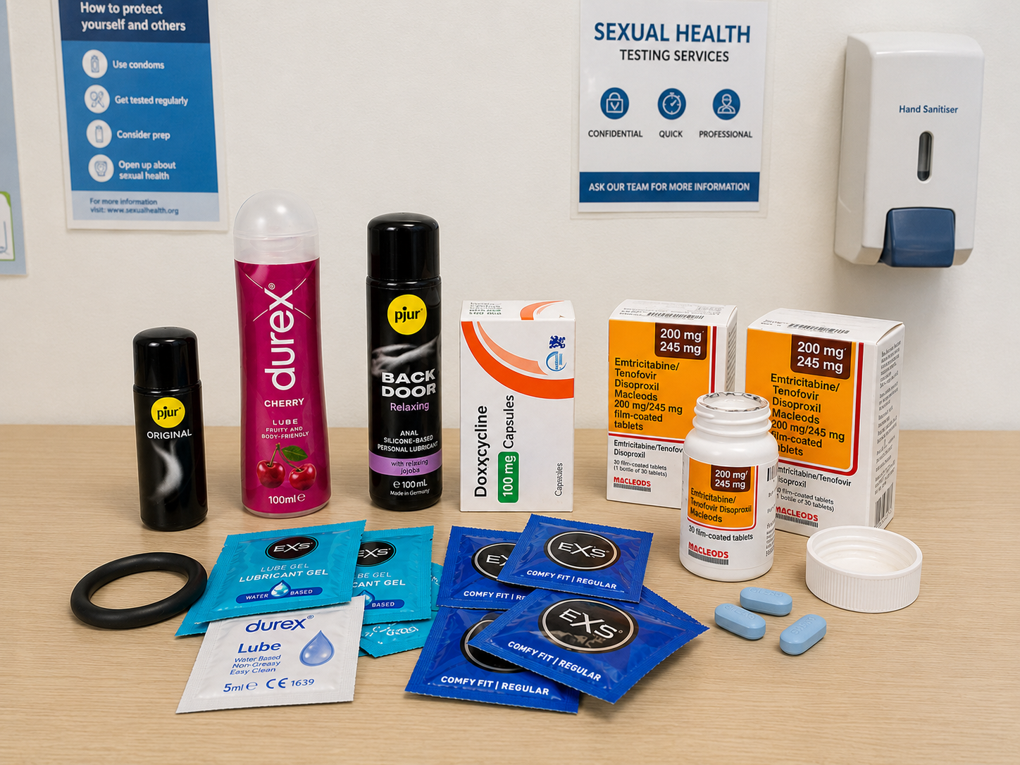Condoms, lube, PrEP and DoxyPep